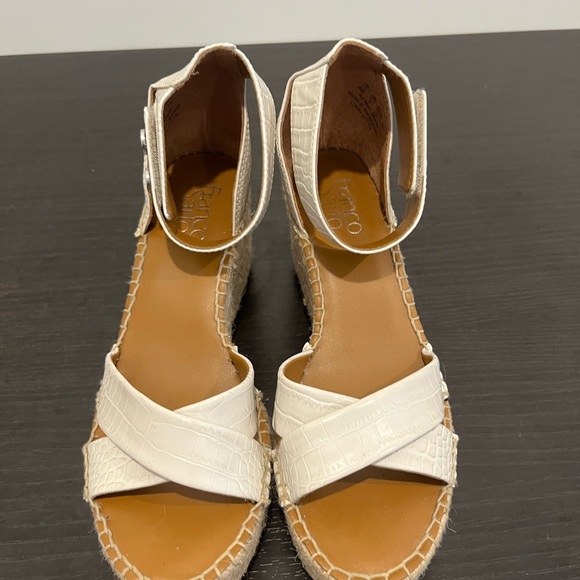 Franco Sarto Carlotta Espadrille Wedge Sandals Heels White Snake Embossed Size 8 - Picture 7 of 13